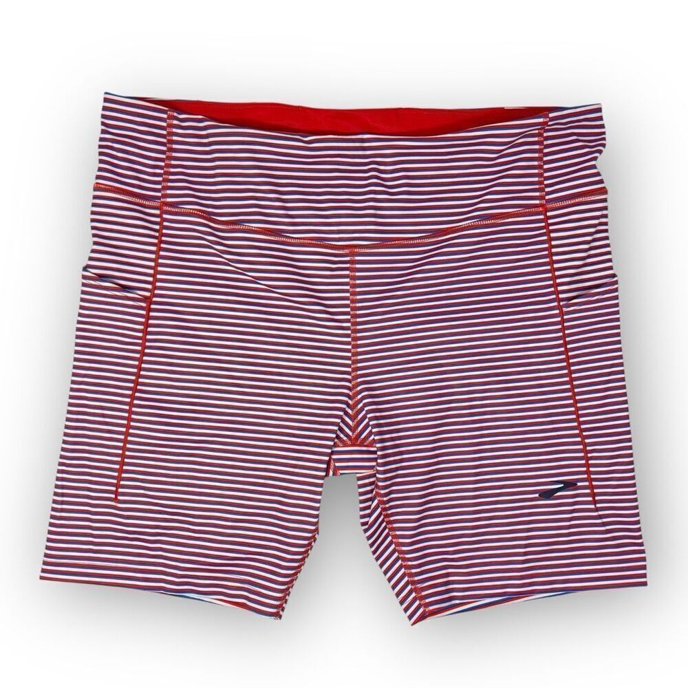 Brooks Method 8” Tight Athletic Shorts Red White Blue Women’s Size XXL Run Happy
